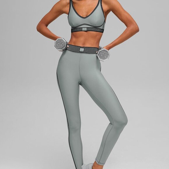 ALO Yoga Pants - Alo Yoga Airlift Line Up Bra And Legging Set Limited Lunar Grey